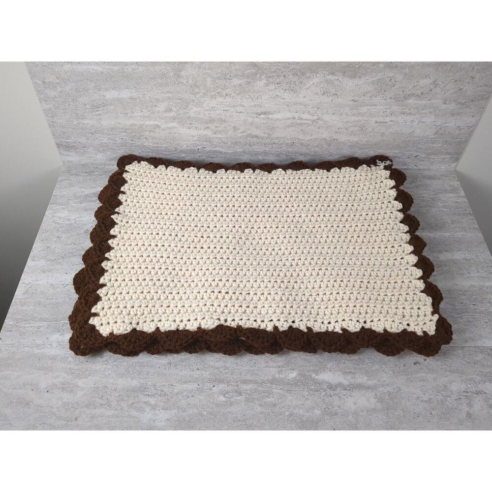 Crochet Placemats, Scalloped Edge, Cream‎ & Brown, Set Of 4